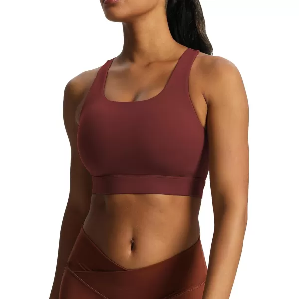 imageAoxjox Womens Workout Sports Bras High Impact Fitness Backless Padded Training Gym Khloe Bra Yoga Crop Tank TopBurgundy Reddish Brown