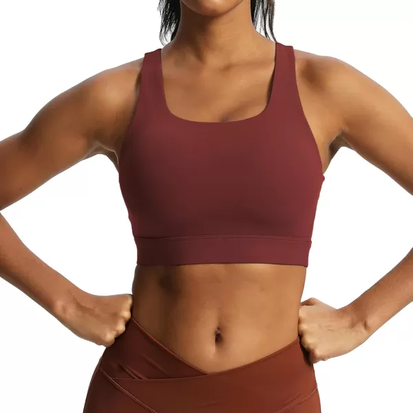 imageAoxjox Womens Workout Sports Bras High Impact Fitness Backless Padded Training Gym Khloe Bra Yoga Crop Tank TopBurgundy Reddish Brown