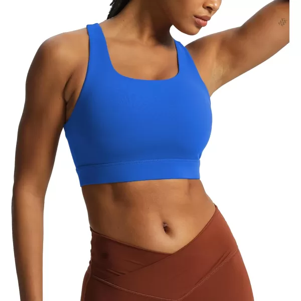 imageAoxjox Womens Workout Sports Bras High Impact Fitness Backless Padded Training Gym Khloe Bra Yoga Crop Tank TopDirectoire Blue