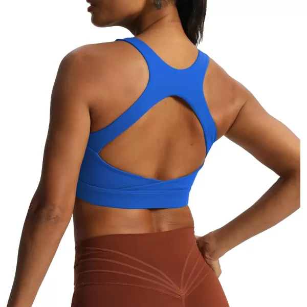 imageAoxjox Womens Workout Sports Bras High Impact Fitness Backless Padded Training Gym Khloe Bra Yoga Crop Tank TopDirectoire Blue