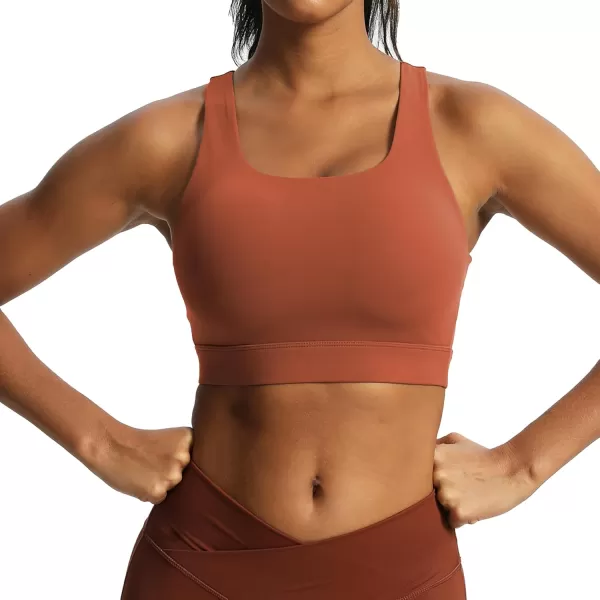 imageAoxjox Womens Workout Sports Bras High Impact Fitness Backless Padded Training Gym Khloe Bra Yoga Crop Tank TopEarthy Brown