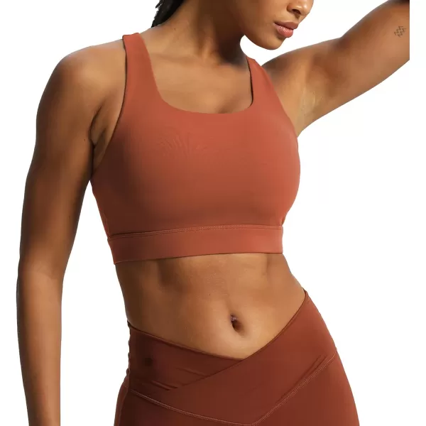 imageAoxjox Womens Workout Sports Bras High Impact Fitness Backless Padded Training Gym Khloe Bra Yoga Crop Tank TopEarthy Brown