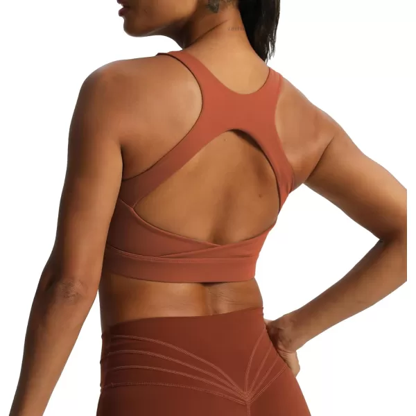 imageAoxjox Womens Workout Sports Bras High Impact Fitness Backless Padded Training Gym Khloe Bra Yoga Crop Tank TopEarthy Brown