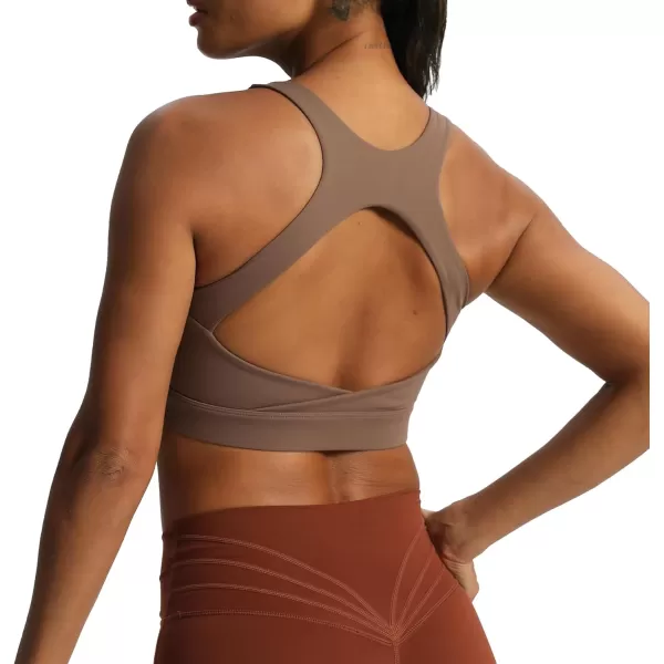 imageAoxjox Womens Workout Sports Bras High Impact Fitness Backless Padded Training Gym Khloe Bra Yoga Crop Tank TopFudge Coffee
