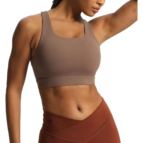 imageAoxjox Womens Workout Sports Bras High Impact Fitness Backless Padded Training Gym Khloe Bra Yoga Crop Tank TopFudge Coffee