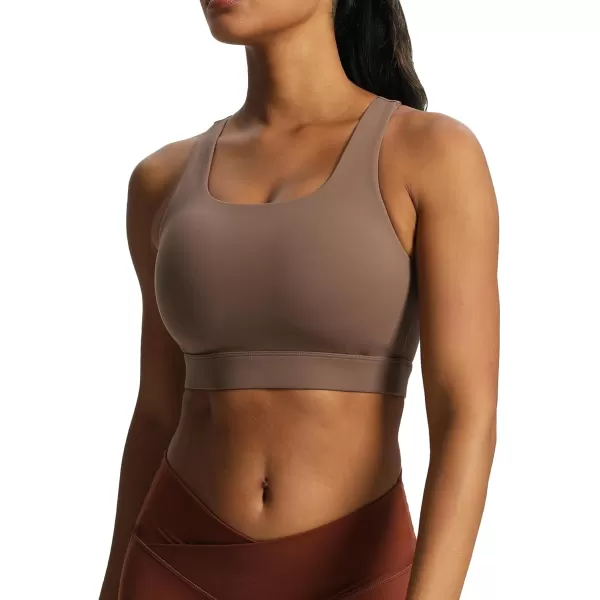 imageAoxjox Womens Workout Sports Bras High Impact Fitness Backless Padded Training Gym Khloe Bra Yoga Crop Tank TopFudge Coffee