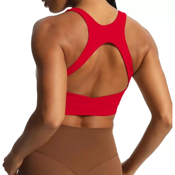 imageAoxjox Womens Workout Sports Bras High Impact Fitness Backless Padded Training Gym Khloe Bra Yoga Crop Tank TopRacing Red