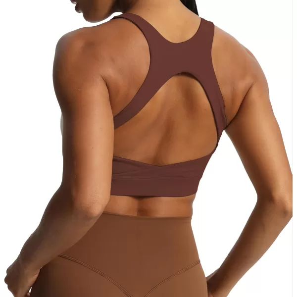 imageAoxjox Womens Workout Sports Bras High Impact Fitness Backless Padded Training Gym Khloe Bra Yoga Crop Tank TopRum Raisin