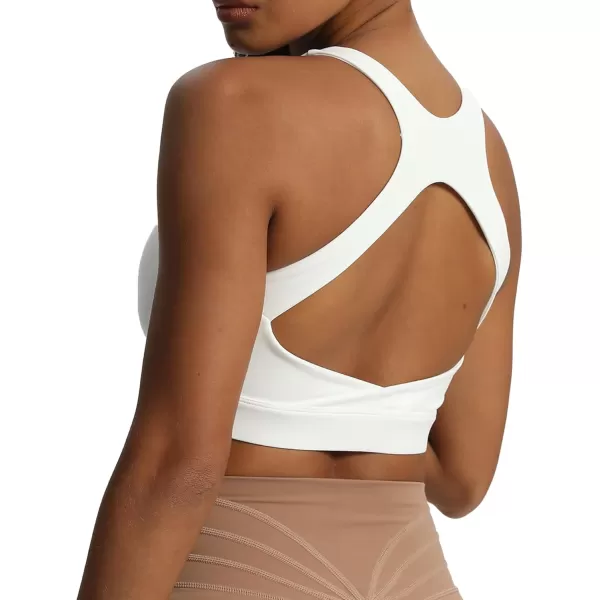 imageAoxjox Womens Workout Sports Bras High Impact Fitness Backless Padded Training Gym Khloe Bra Yoga Crop Tank TopWhite