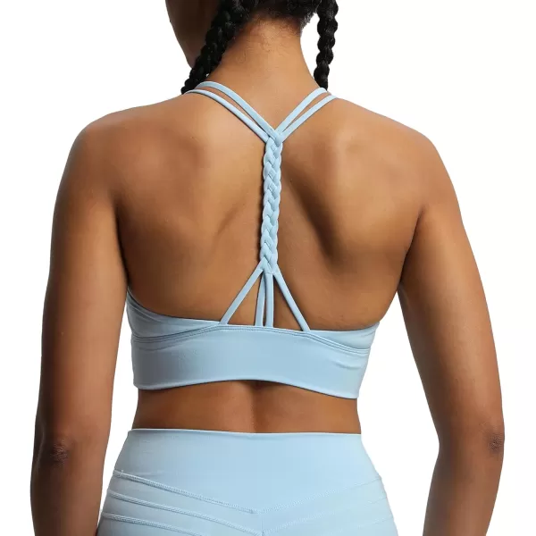 imageAoxjox Womens Workout Sports Bras Medium Impact Braided Brandy Fitness Gym Longline Bra Yoga Crop Tank TopAiry Blue
