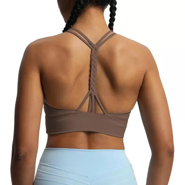 imageAoxjox Womens Workout Sports Bras Medium Impact Braided Brandy Fitness Gym Longline Bra Yoga Crop Tank TopFudge Coffee