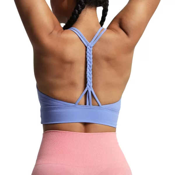 imageAoxjox Womens Workout Sports Bras Medium Impact Braided Brandy Fitness Gym Longline Bra Yoga Crop Tank TopPersian Blue