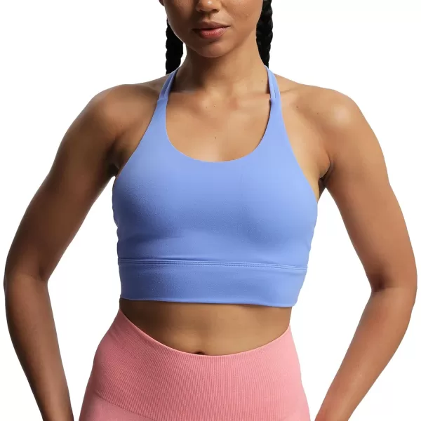 imageAoxjox Womens Workout Sports Bras Medium Impact Braided Brandy Fitness Gym Longline Bra Yoga Crop Tank TopPersian Blue