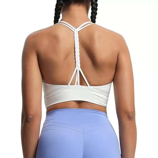 imageAoxjox Womens Workout Sports Bras Medium Impact Braided Brandy Fitness Gym Longline Bra Yoga Crop Tank TopWhite