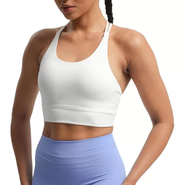 imageAoxjox Womens Workout Sports Bras Medium Impact Braided Brandy Fitness Gym Longline Bra Yoga Crop Tank TopWhite