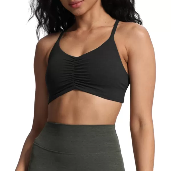 imageAoxjox Womens Workout Sports Bras Ruched Rachel Fitness Backless Training Gym Bra Yoga Crop Tank TopBlack Marl Size Up for Less Compression