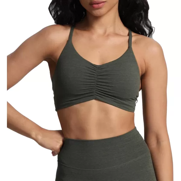 imageAoxjox Womens Workout Sports Bras Ruched Rachel Fitness Backless Training Gym Bra Yoga Crop Tank TopDeep Depths Marl Size Up for Less Compression