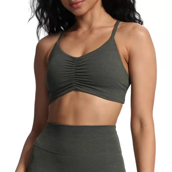 imageAoxjox Womens Workout Sports Bras Ruched Rachel Fitness Backless Training Gym Bra Yoga Crop Tank TopDeep Depths Marl Size Up for Less Compression