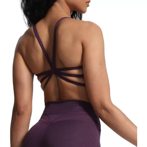 imageAoxjox Womens Workout Sports Bras Ruched Rachel Fitness Backless Training Gym Bra Yoga Crop Tank TopDeep Purple Marl Size Up for Less Compression