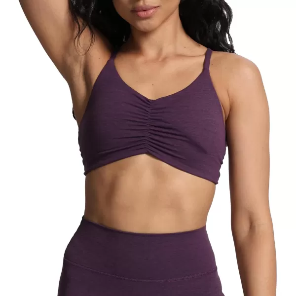 imageAoxjox Womens Workout Sports Bras Ruched Rachel Fitness Backless Training Gym Bra Yoga Crop Tank TopDeep Purple Marl Size Up for Less Compression