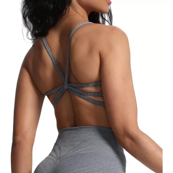 imageAoxjox Womens Workout Sports Bras Ruched Rachel Fitness Backless Training Gym Bra Yoga Crop Tank TopWinds Grey Marl Size Up for Less Compression