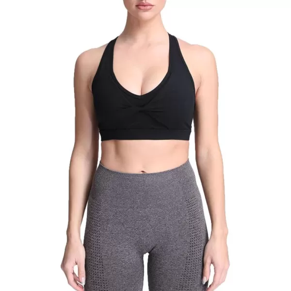 imageAoxjox Twist Sports Bras for Women Workout Fitness Training Elegance V Neck Racerback Yoga Crop Tank TopBlack