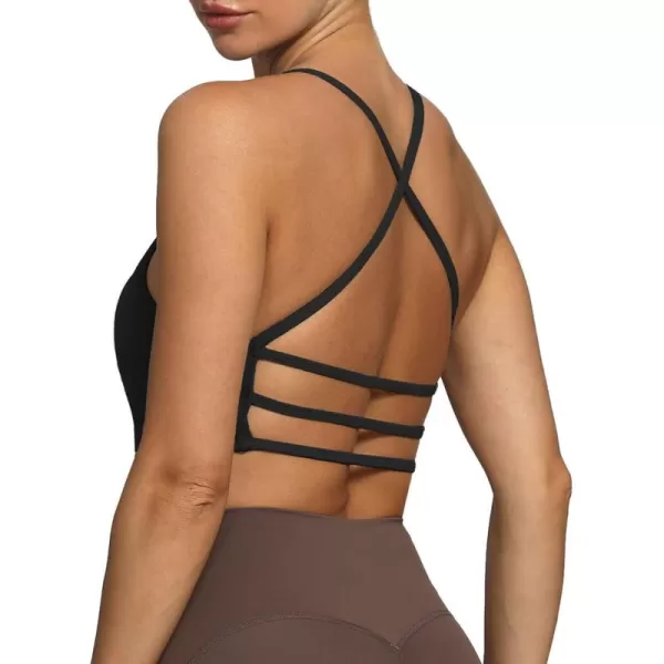 imageAoxjox Womens Workout Sports Bras Fitness Backless Padded Amor Low Impact Bra Yoga Crop Tank TopA Black