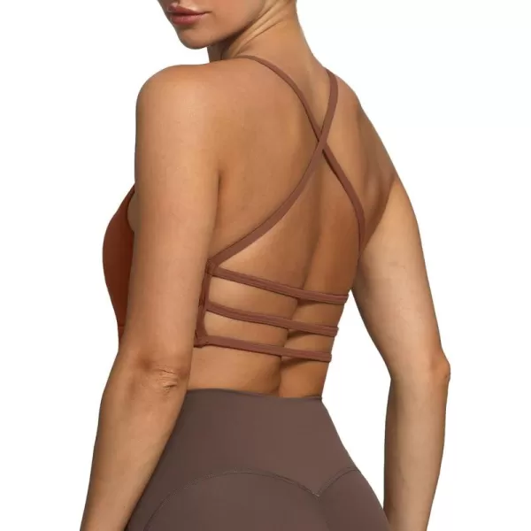 imageAoxjox Womens Workout Sports Bras Fitness Backless Padded Amor Low Impact Bra Yoga Crop Tank TopDandelion Brown