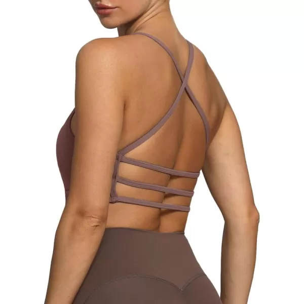 imageAoxjox Womens Workout Sports Bras Fitness Backless Padded Amor Low Impact Bra Yoga Crop Tank TopFudge Coffee