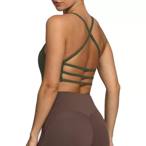 imageAoxjox Womens Workout Sports Bras Fitness Backless Padded Amor Low Impact Bra Yoga Crop Tank TopOlive Green