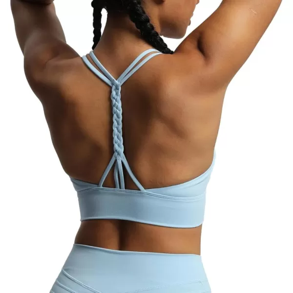 imageAoxjox Womens Workout Sports Bras Medium Impact Braided Brandy Fitness Gym Longline Bra Yoga Crop Tank TopAiry Blue