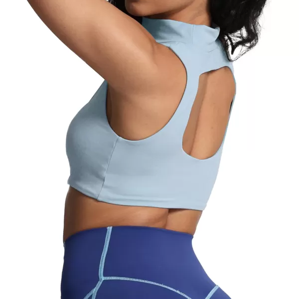 imageAoxjox Womens Kim Cutout High Neck Tank Top Workout Sports Bras Fitness Padded Training Gym Bra Yoga CropAiry Blue