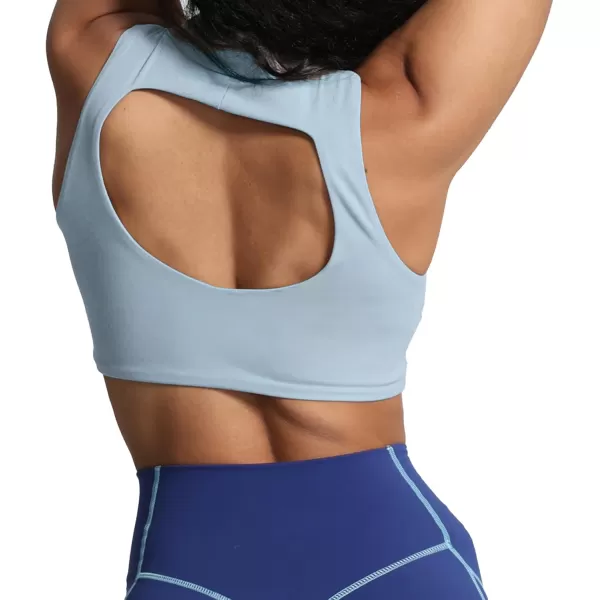 imageAoxjox Womens Kim Cutout High Neck Tank Top Workout Sports Bras Fitness Padded Training Gym Bra Yoga CropAiry Blue