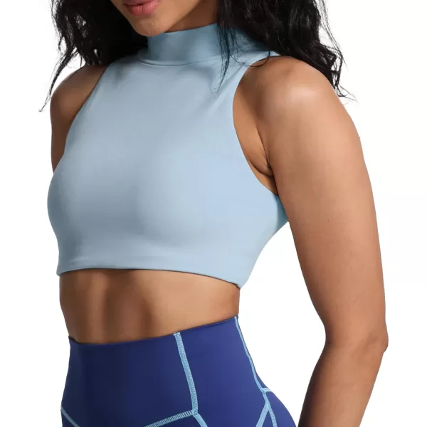 imageAoxjox Womens Kim Cutout High Neck Tank Top Workout Sports Bras Fitness Padded Training Gym Bra Yoga CropAiry Blue