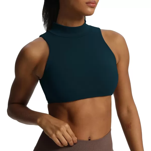 imageAoxjox Womens Kim Cutout High Neck Tank Top Workout Sports Bras Fitness Padded Training Gym Bra Yoga CropBlueberry