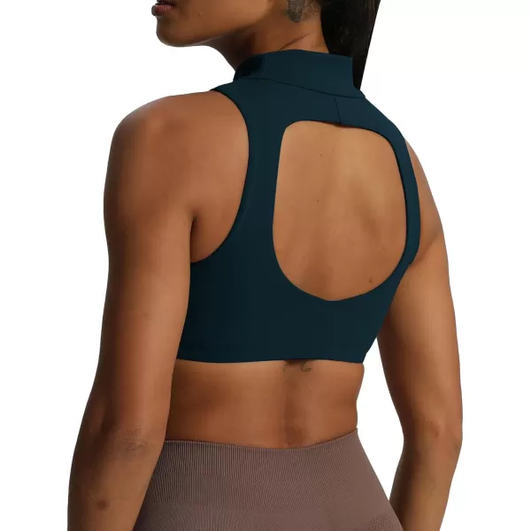 imageAoxjox Womens Kim Cutout High Neck Tank Top Workout Sports Bras Fitness Padded Training Gym Bra Yoga CropBlueberry