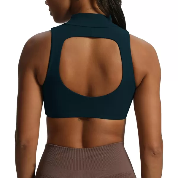 imageAoxjox Womens Kim Cutout High Neck Tank Top Workout Sports Bras Fitness Padded Training Gym Bra Yoga CropBlueberry