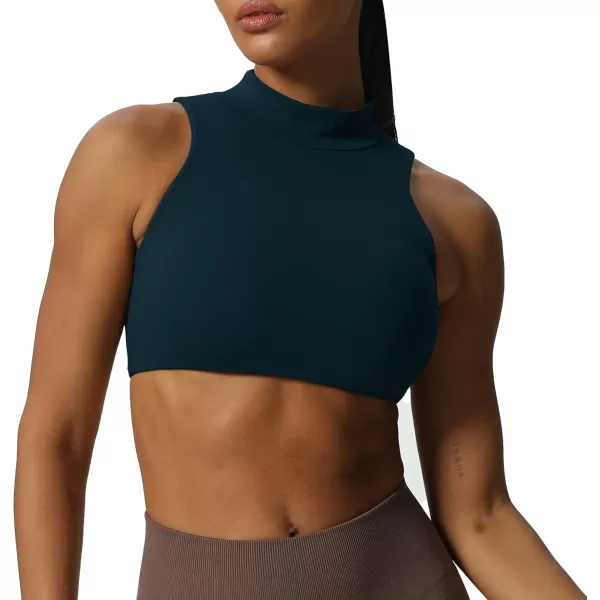 imageAoxjox Womens Kim Cutout High Neck Tank Top Workout Sports Bras Fitness Padded Training Gym Bra Yoga CropBlueberry