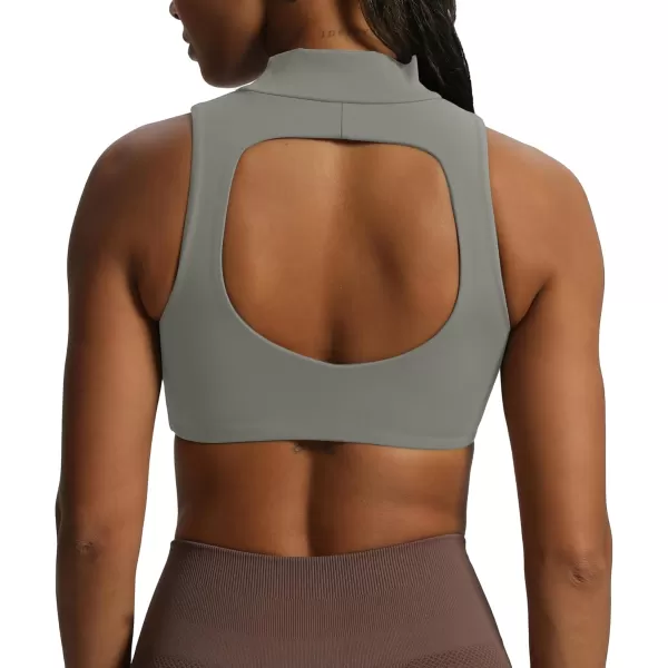 imageAoxjox Womens Kim Cutout High Neck Tank Top Workout Sports Bras Fitness Padded Training Gym Bra Yoga CropGrey