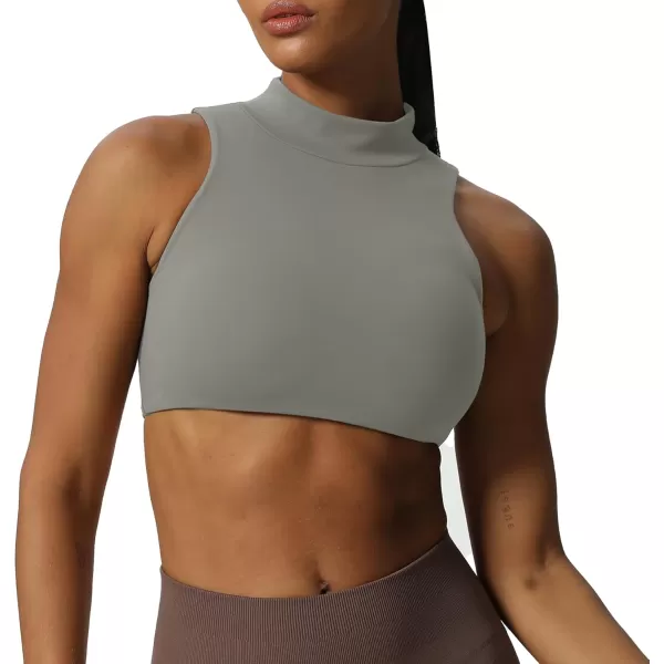 imageAoxjox Womens Kim Cutout High Neck Tank Top Workout Sports Bras Fitness Padded Training Gym Bra Yoga CropGrey