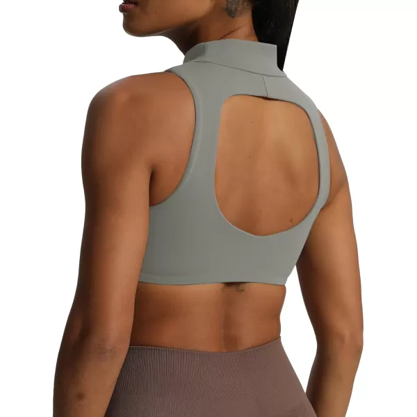 imageAoxjox Womens Kim Cutout High Neck Tank Top Workout Sports Bras Fitness Padded Training Gym Bra Yoga CropGrey