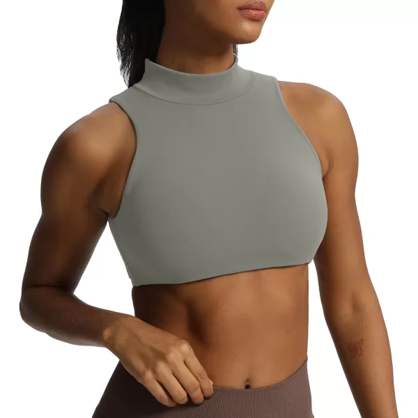 imageAoxjox Womens Kim Cutout High Neck Tank Top Workout Sports Bras Fitness Padded Training Gym Bra Yoga CropGrey