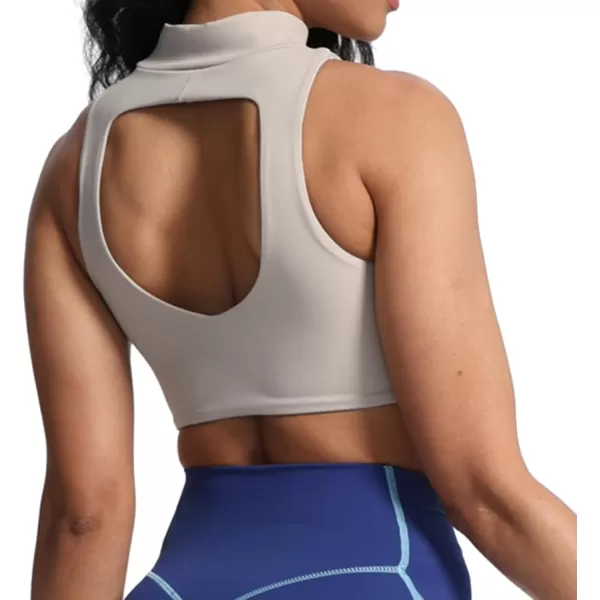 imageAoxjox Womens Kim Cutout High Neck Tank Top Workout Sports Bras Fitness Padded Training Gym Bra Yoga CropMink