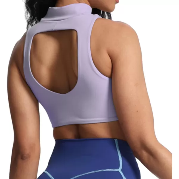 imageAoxjox Womens Kim Cutout High Neck Tank Top Workout Sports Bras Fitness Padded Training Gym Bra Yoga CropPurple Heather