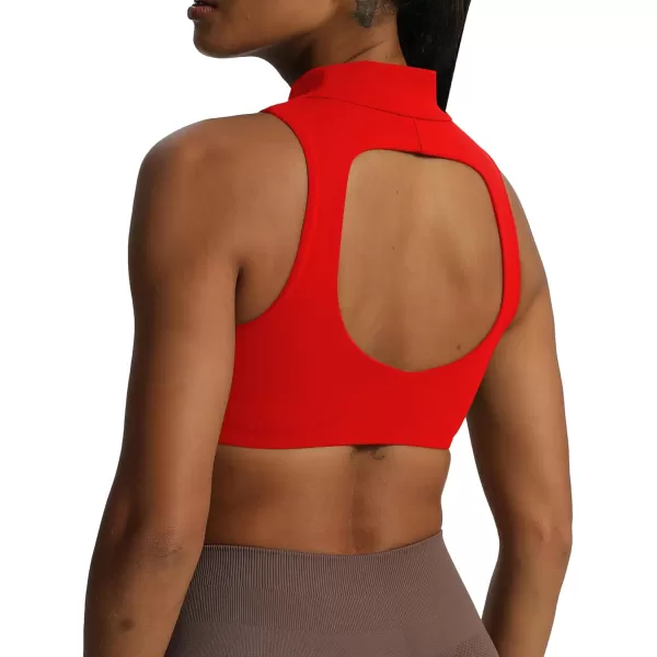 imageAoxjox Womens Kim Cutout High Neck Tank Top Workout Sports Bras Fitness Padded Training Gym Bra Yoga CropRacing Red