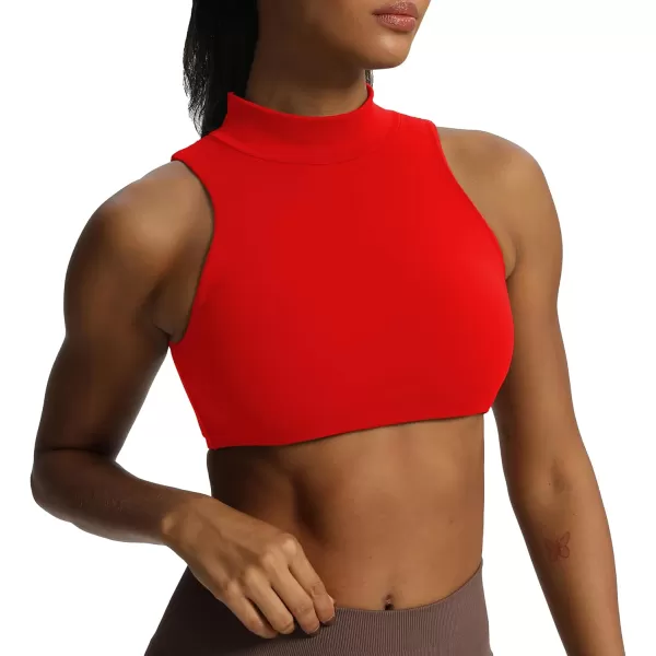 imageAoxjox Womens Kim Cutout High Neck Tank Top Workout Sports Bras Fitness Padded Training Gym Bra Yoga CropRacing Red