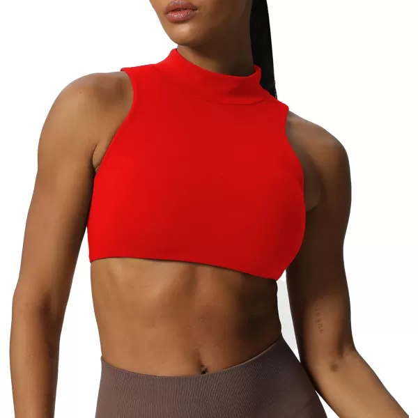 imageAoxjox Womens Kim Cutout High Neck Tank Top Workout Sports Bras Fitness Padded Training Gym Bra Yoga CropRacing Red