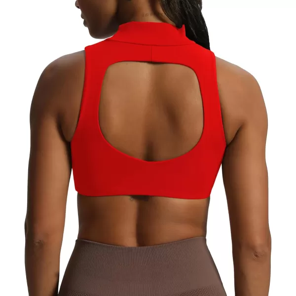 imageAoxjox Womens Kim Cutout High Neck Tank Top Workout Sports Bras Fitness Padded Training Gym Bra Yoga CropRacing Red