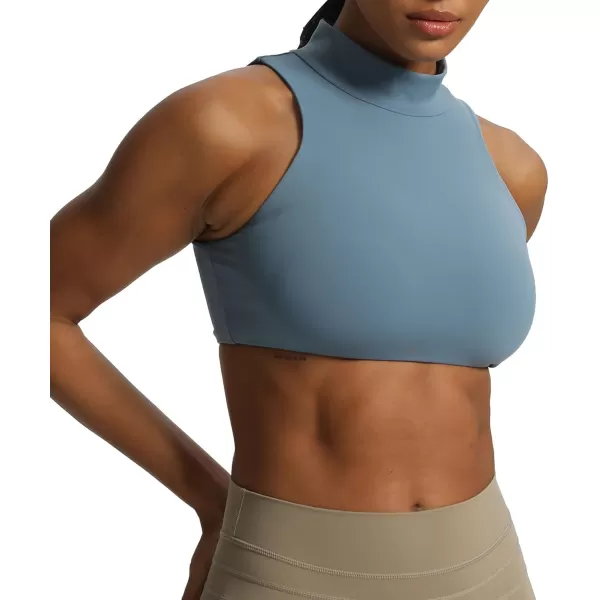 imageAoxjox Womens Kim Cutout High Neck Tank Top Workout Sports Bras Fitness Padded Training Gym Bra Yoga CropSteel Blue