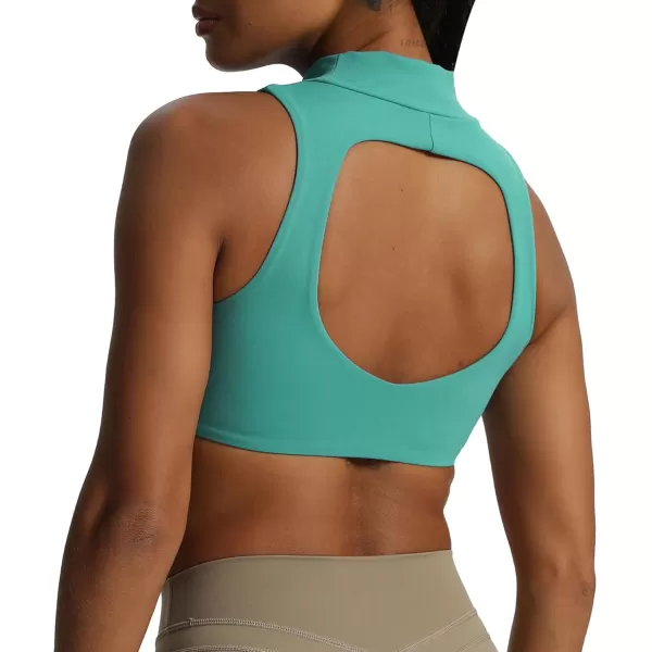imageAoxjox Womens Kim Cutout High Neck Tank Top Workout Sports Bras Fitness Padded Training Gym Bra Yoga CropTurquoise